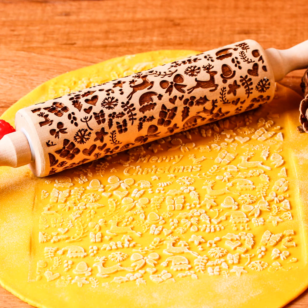 Valwaria FrostRoll – Christmas Embossed Wooden Rolling Pin