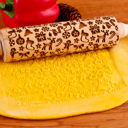 Valwaria FrostRoll – Christmas Embossed Wooden Rolling Pin
