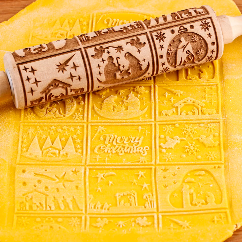 Valwaria FrostRoll – Christmas Embossed Wooden Rolling Pin