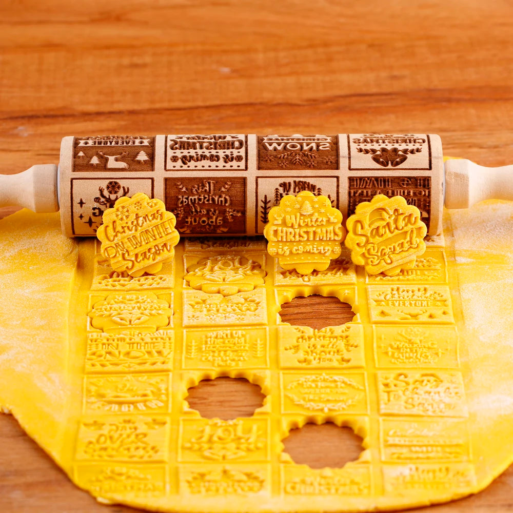 Valwaria FrostRoll – Christmas Embossed Wooden Rolling Pin