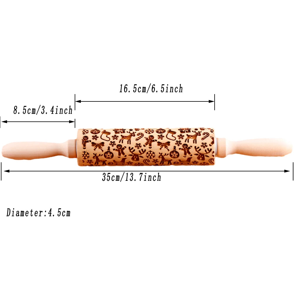 Valwaria FrostRoll – Christmas Embossed Wooden Rolling Pin