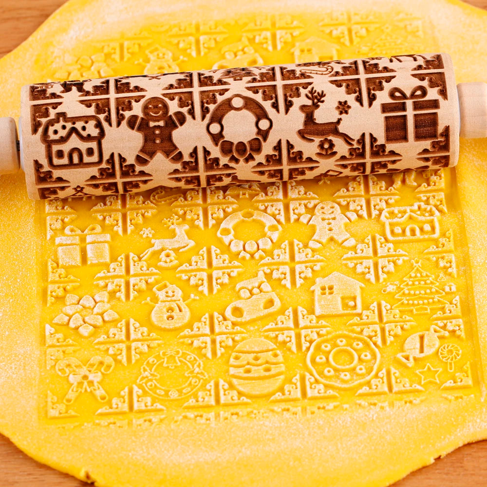 Valwaria FrostRoll – Christmas Embossed Wooden Rolling Pin
